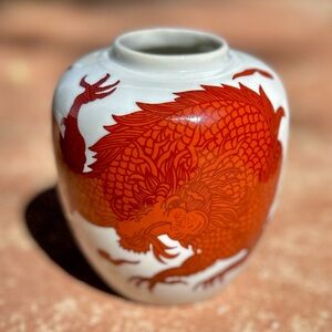 FITZ and Floyd Vintage Red Temple Dragon China Vase